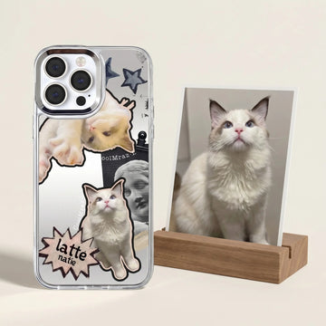Pet phone case displayed beside cat photo