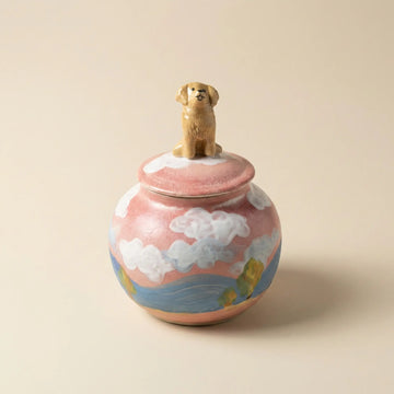 Handmade pastel pet urn with small handle