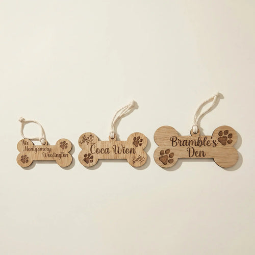 Assorted engraved dog bone memorial plaques