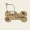 Wooden dog bone memorial plaque with engraved name