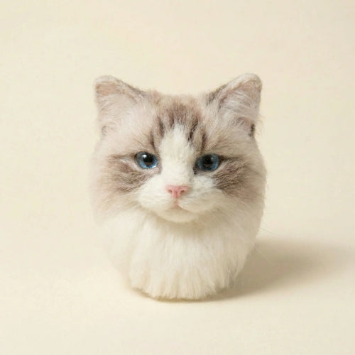 White cat needle felt portrait brooch