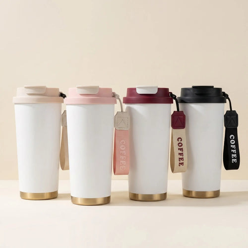 Assorted blank and colored reusable coffee cups