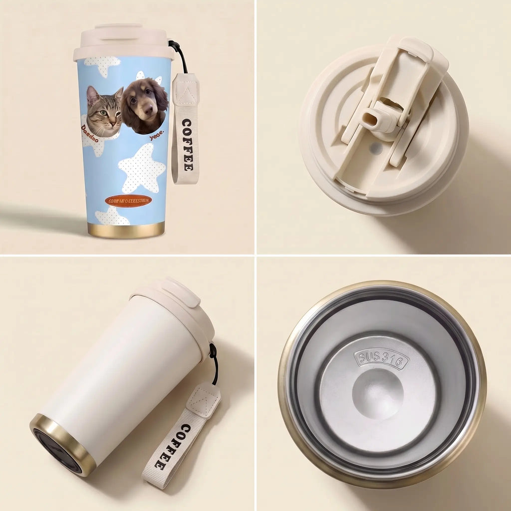 Detail views of reusable pet portrait cup