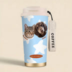 Custom pet coffee cup with cat and dog portraits
