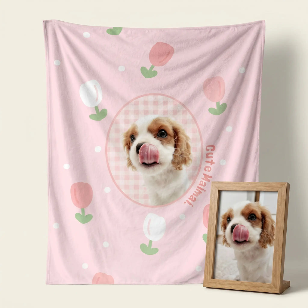 Dog flannel blanket displayed with pet photo