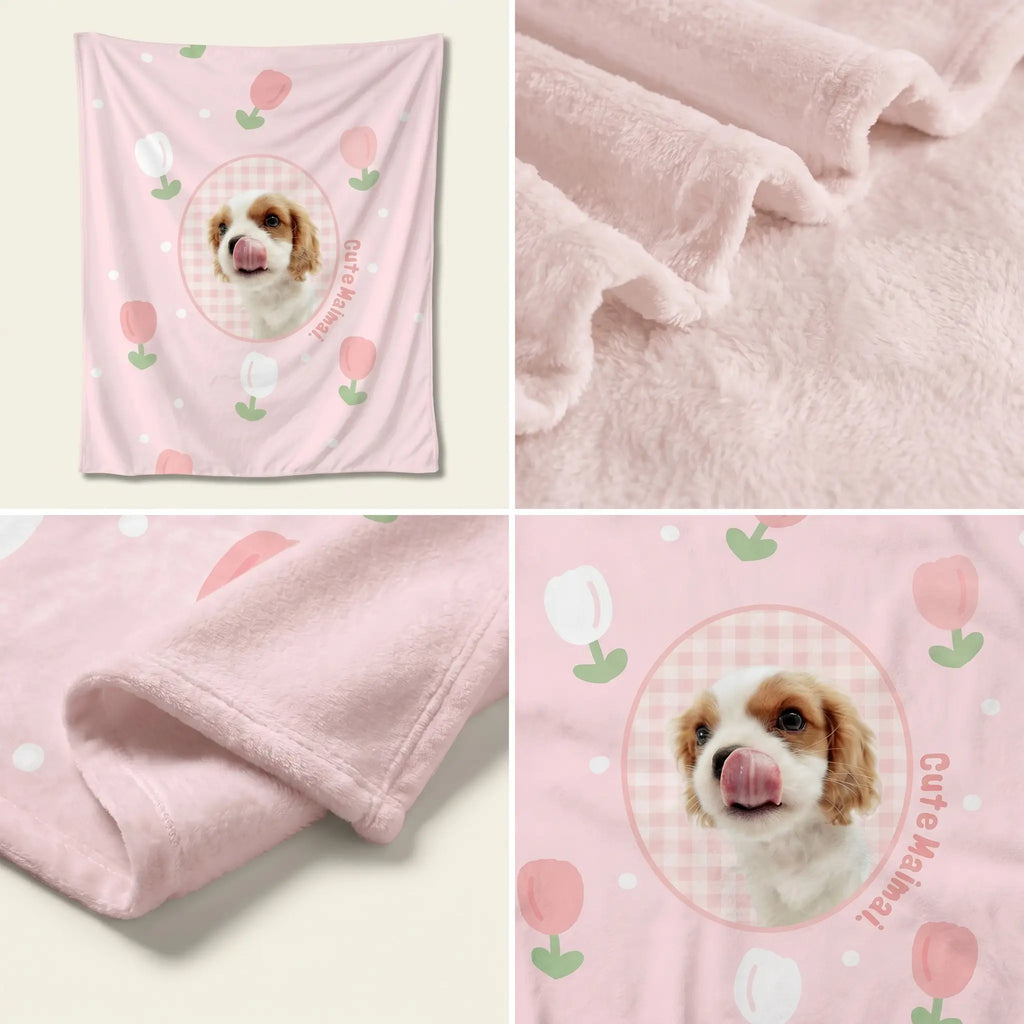 Detail views of pink dog flannel blanket
