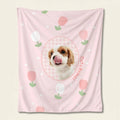 Pink custom dog flannel blanket with tulips