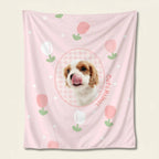 Pink custom dog flannel blanket with tulips