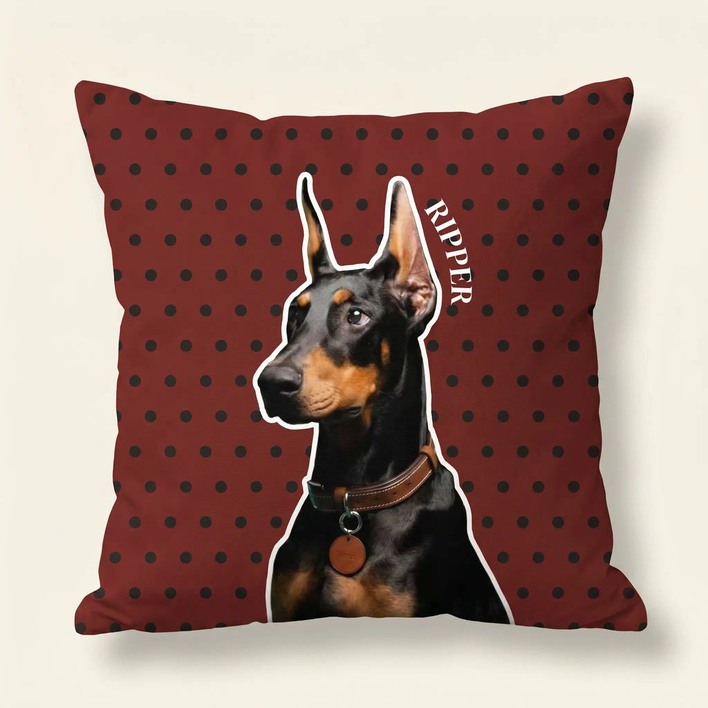 Custom dog portrait pillow on plain background