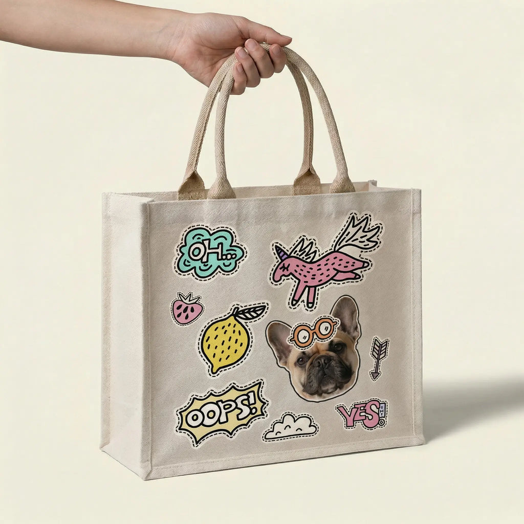 Hand holding custom pet tote bag