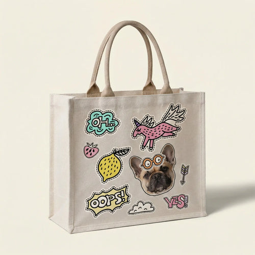 Custom pet tote bag with illustrated dog portrait