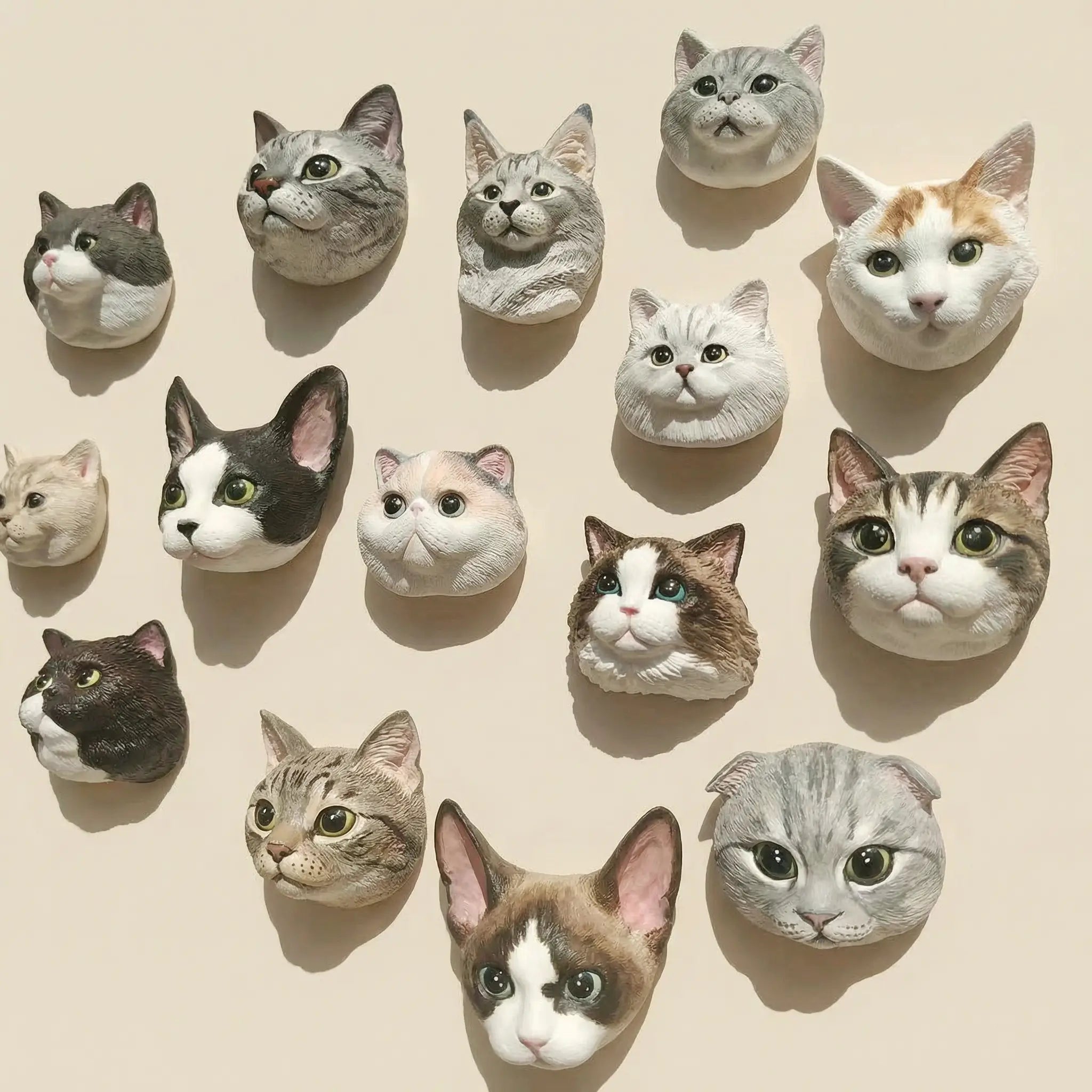 Assorted plaster pet portrait sculpture faces