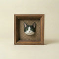Framed plaster cat portrait sculpture
