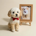 Dog clone sculpture displayed with pet photo