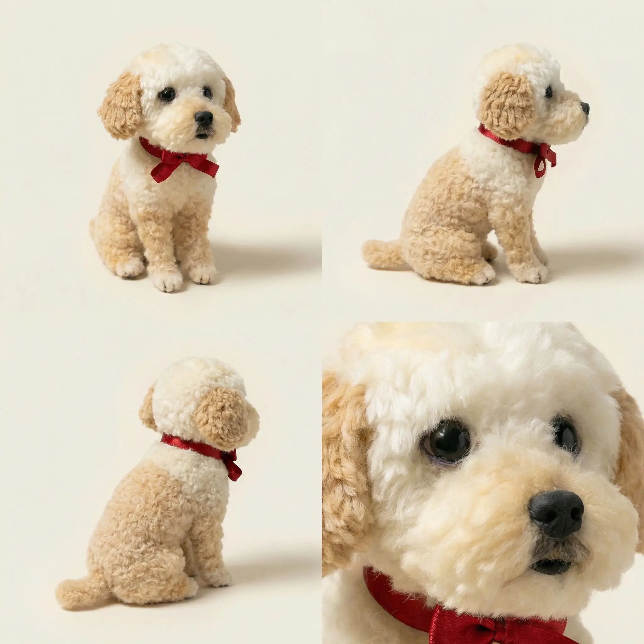 Detail views of realistic dog clone sculpture