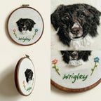 Detail views of wool felt dog portrait