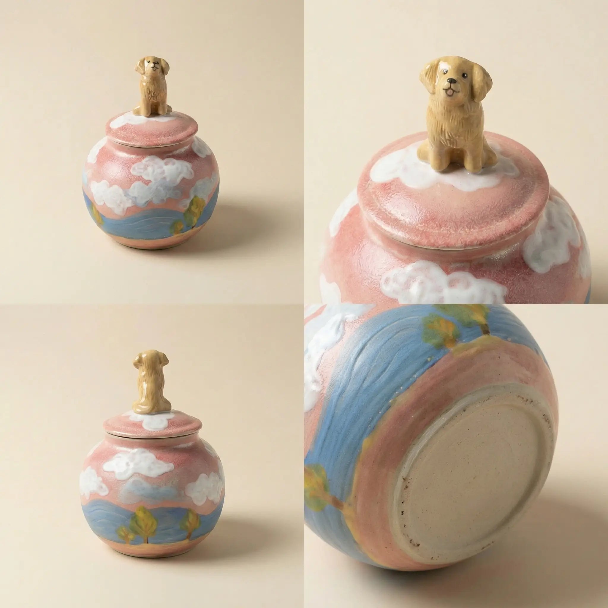 Detail views of handmade pastel pet urn