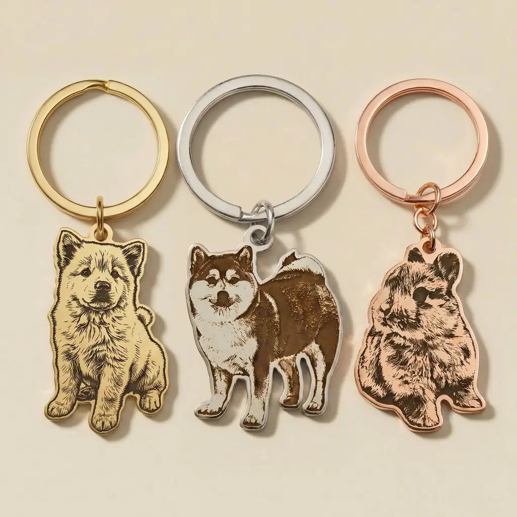 Assorted full body pet keychains in three finishes