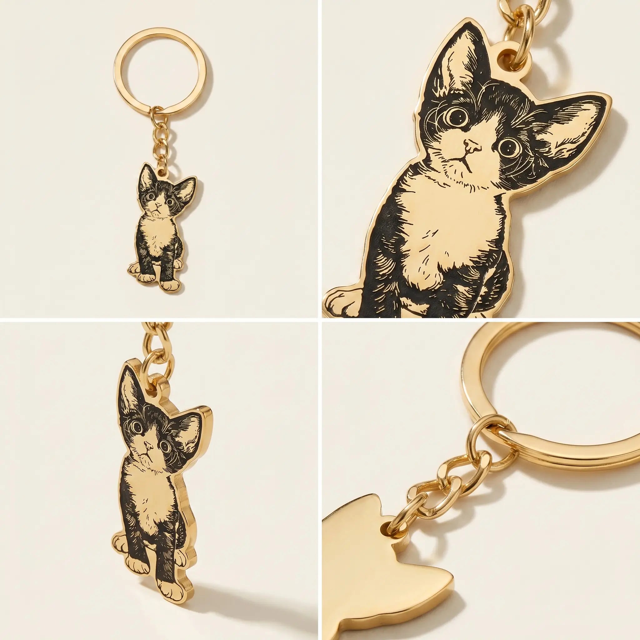 Detail views of full body cat keychain