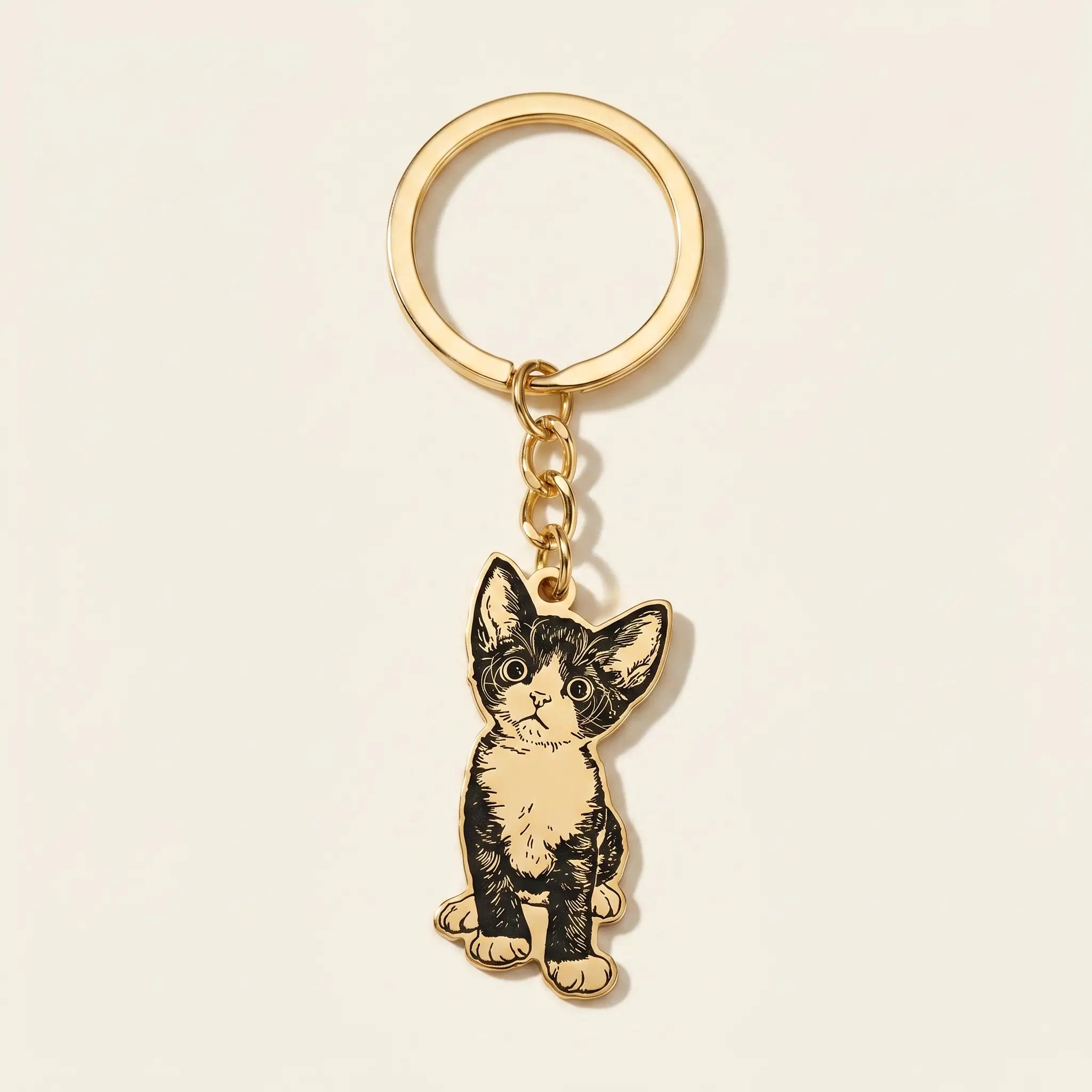 Gold full body cat keychain on chain