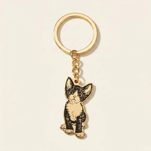Gold full body cat keychain on chain