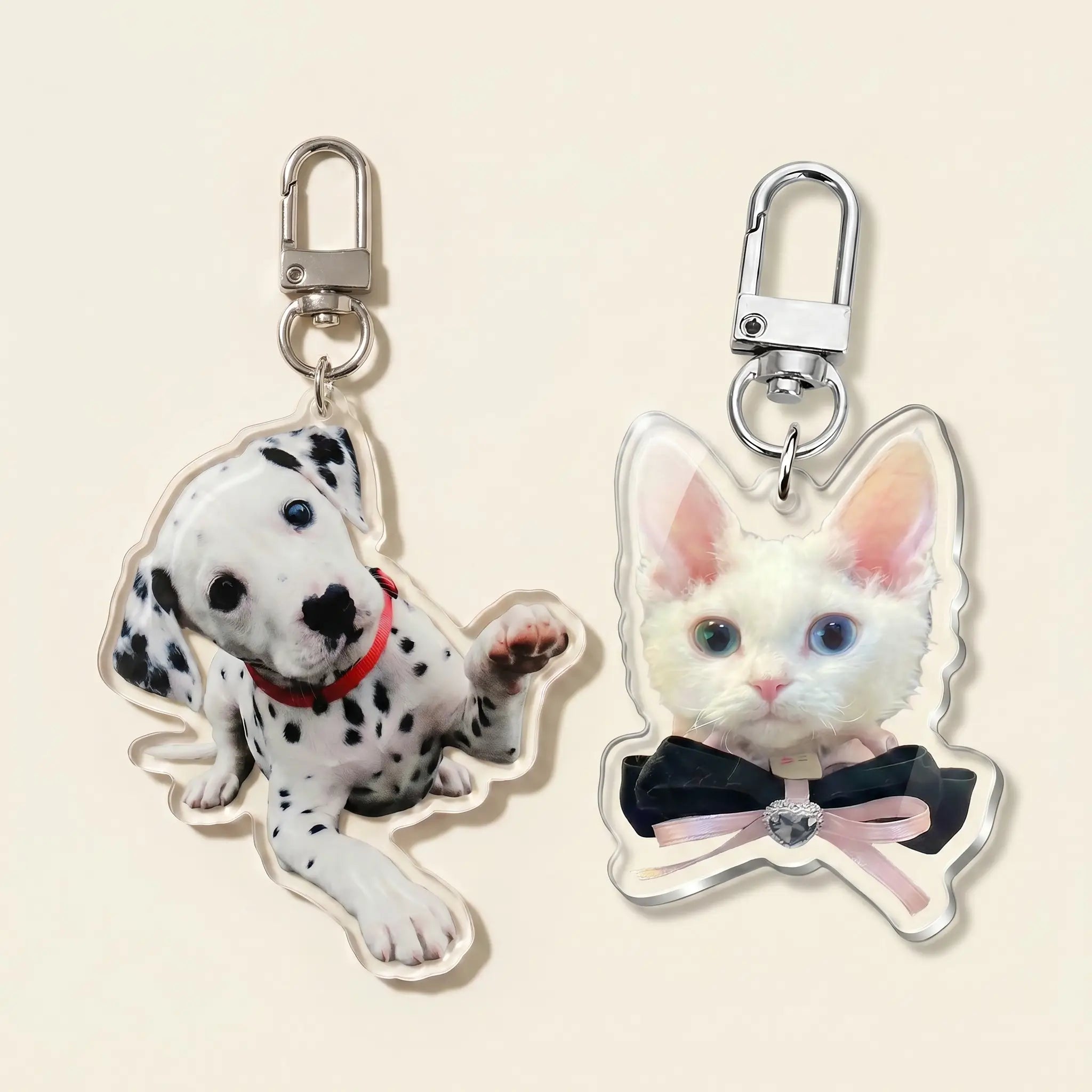 Acrylic dog and cat keychains with clasps