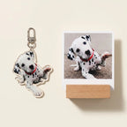 Acrylic dog keychain displayed with pet photo