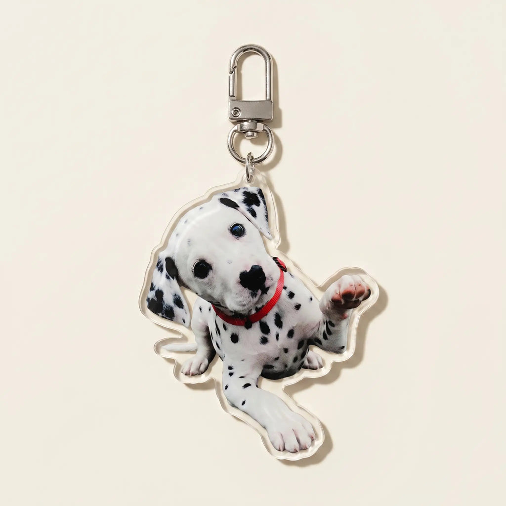 Acrylic dalmatian keychain with metal clasp