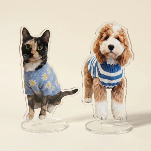 Acrylic cat and dog standees on bases