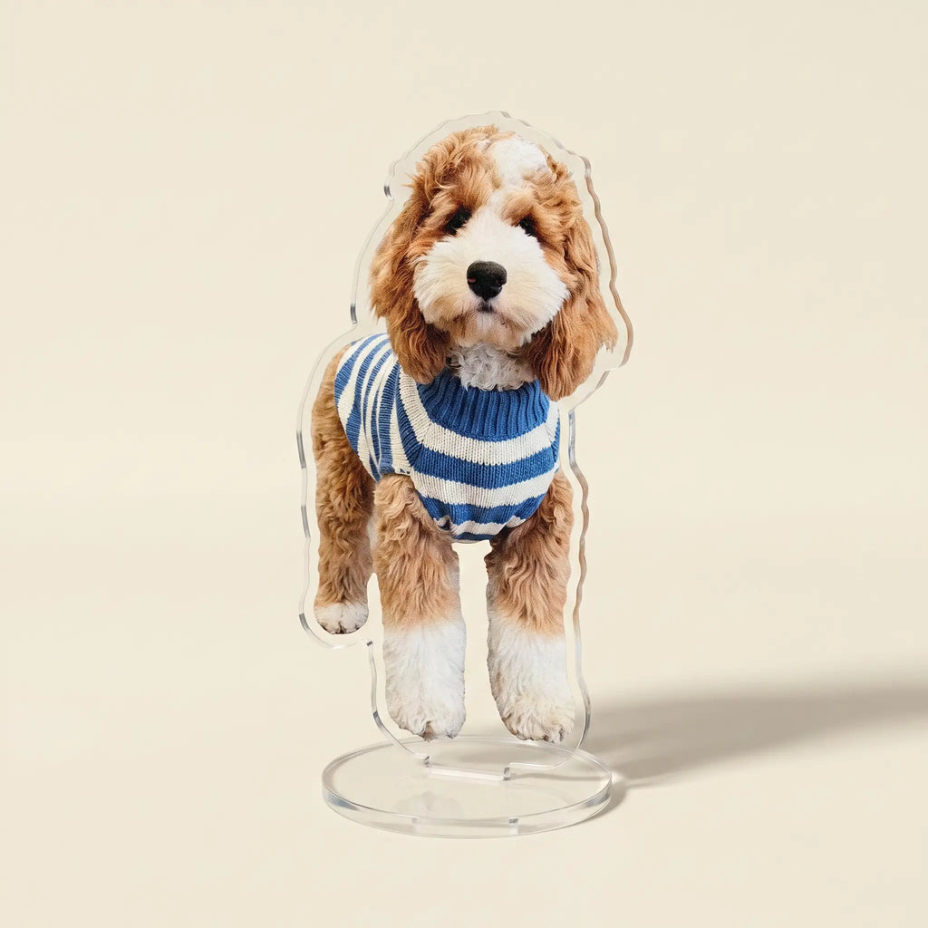 Acrylic dog standee on clear display base