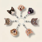 Assorted pet face badge reels in a circle