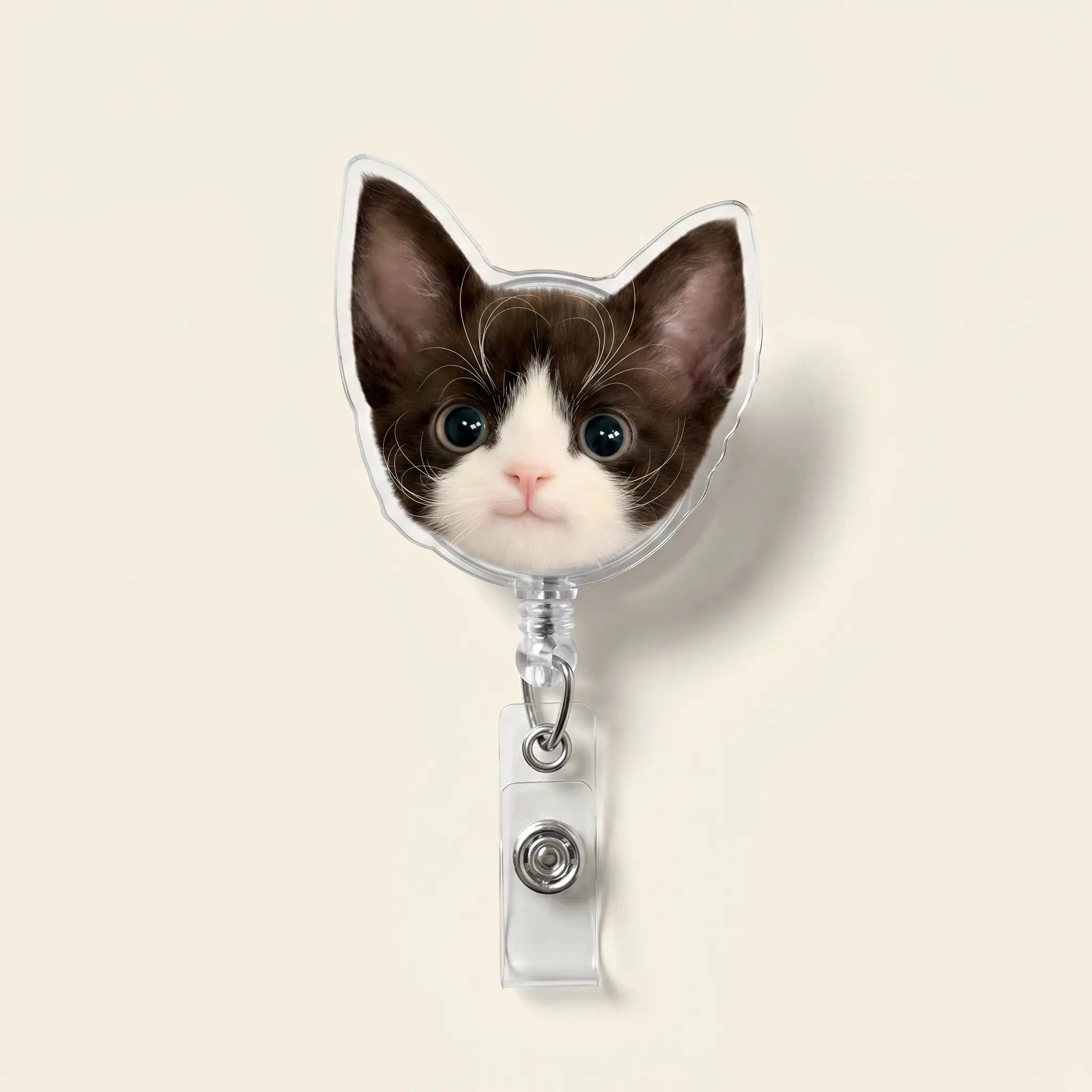 Cat face badge reel with clear strap