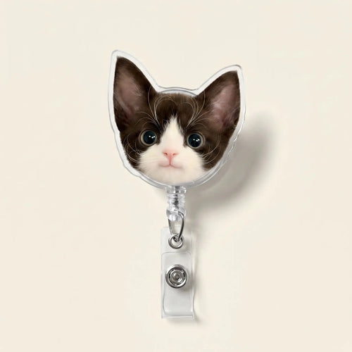 Cat face badge reel with clear strap