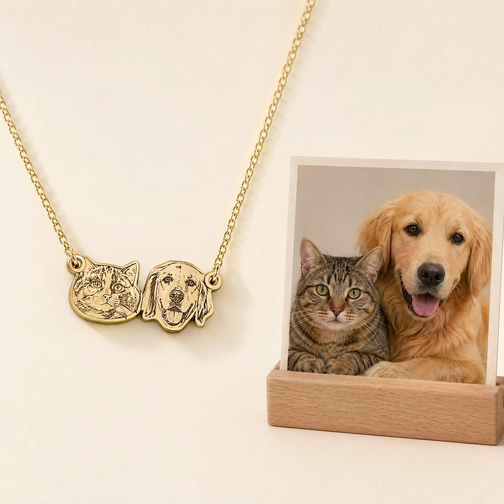 Pet pendant necklace displayed with pet photo