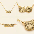 Detail views of gold pet pendant necklace