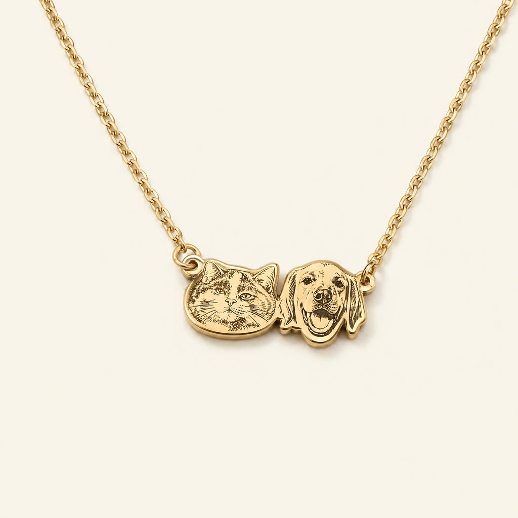 Gold pet pendant necklace with dog charms