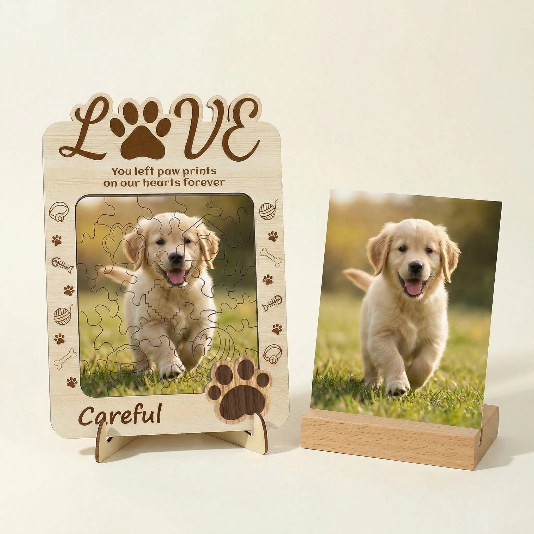 Pet photo puzzle displayed beside original photo