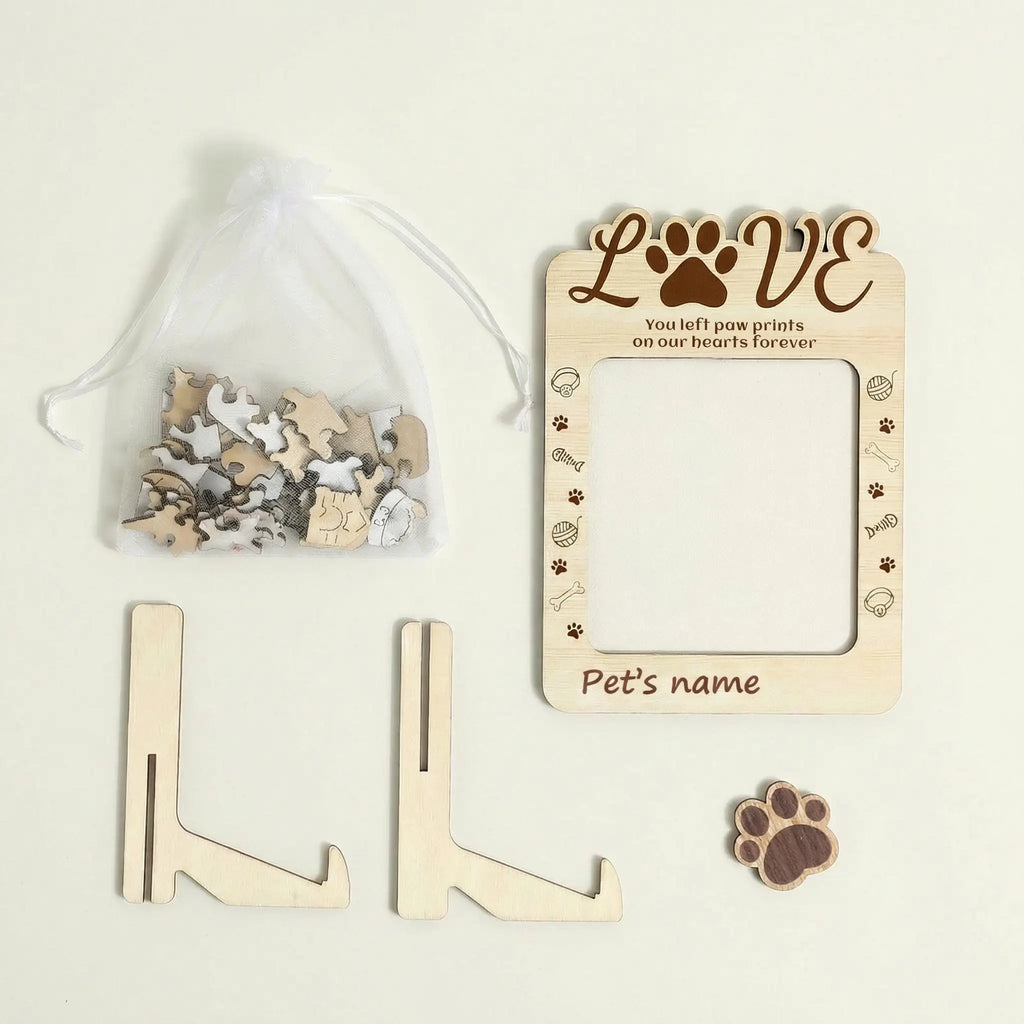 Puzzle pieces and frame for pet photo puzzle