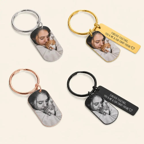 Assorted photo tag keychains in four finishes