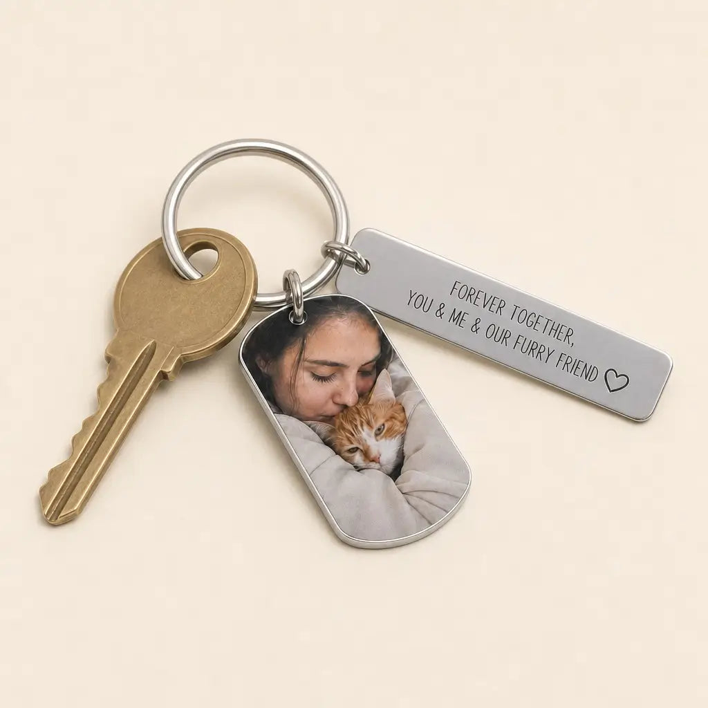 Photo tag keychain attached to house keys