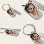 Detail views of silver photo tag keychain
