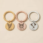 Assorted pet portrait keychains in three finishes