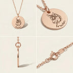 Detail views of round pet portrait necklace