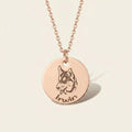Round pet portrait necklace with engraved dog