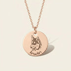 Round pet portrait necklace with engraved dog